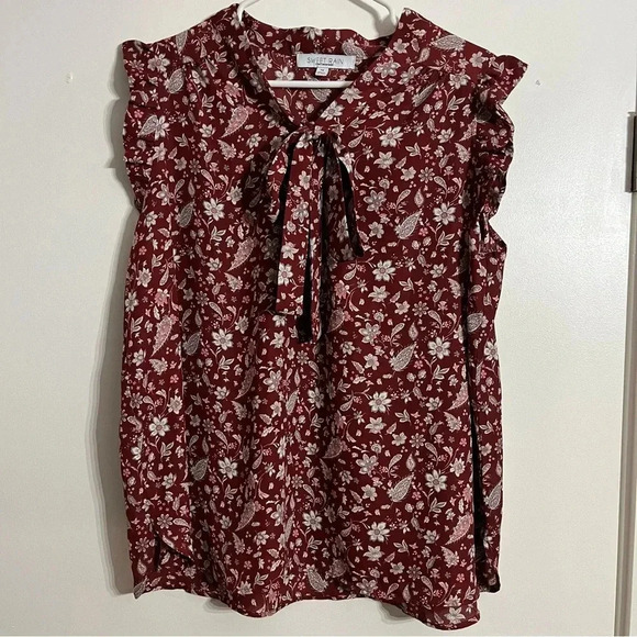 Sweet Rain Tops - SWEET RAIN Red Floral Women’s 1x sleeveless blouse
